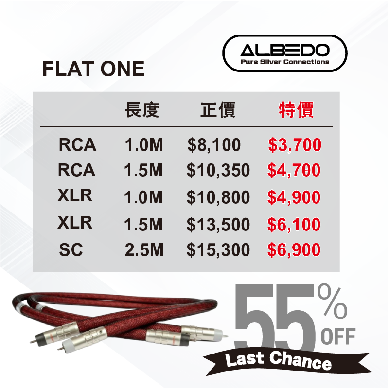 ALBEDO<br>FLAT ONE RCA / XLR 訊號線