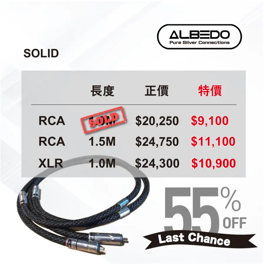 ALBEDO<br>SOLID RCA / XLR 訊號線